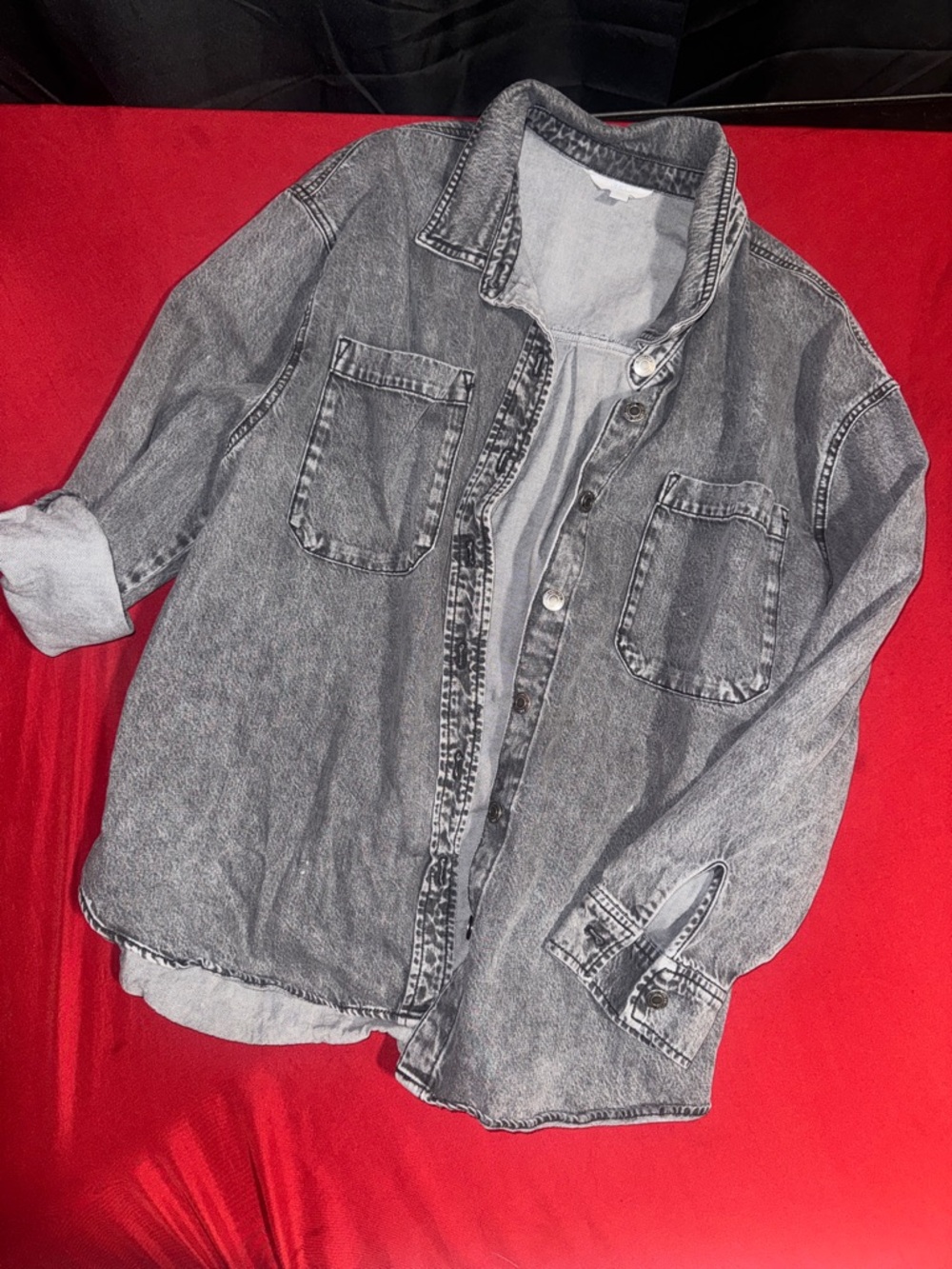 Time and Tru Gray  ACID Washed Denim SHACKET/Lightweight jeanlike jacket